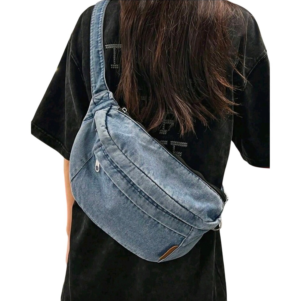 Denim Fanny Pack Belt‎ Bag Crossbody Purse Blue Jeans Waist Pouch